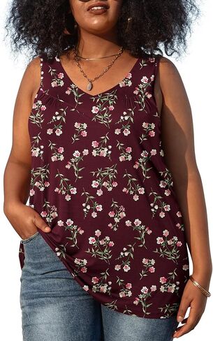 AYIFU Womens Plus Size Tunic Tank Tops Sleeveless Pleated Front V Neck Shirts in Saudi Arabia
