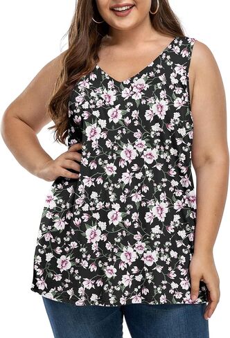 AYIFU Womens Plus Size Tunic Tank Tops Sleeveless Pleated Front V Neck Shirts in Saudi Arabia