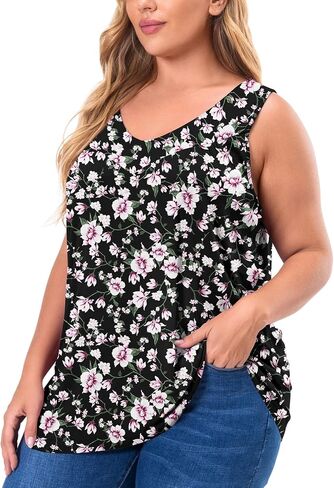 AYIFU Womens Plus Size Tunic Tank Tops Sleeveless Pleated Front V Neck Shirts in Saudi Arabia