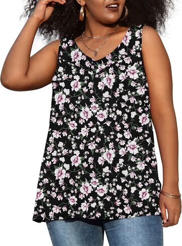 AYIFU Womens Plus Size Tunic Tank Tops Sleeveless Pleated Front V Neck Shirts in Saudi Arabia