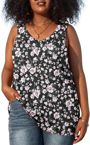 AYIFU Womens Plus Size Tunic Tank Tops Sleeveless Pleated Front V Neck Shirts in Saudi Arabia