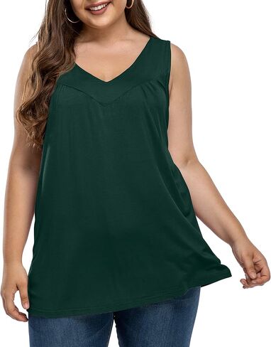 AYIFU Womens Plus Size Tunic Tank Tops Sleeveless Pleated Front V Neck Shirts in Kuwait