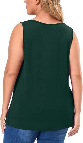 AYIFU Womens Plus Size Tunic Tank Tops Sleeveless Pleated Front V Neck Shirts in Kuwait