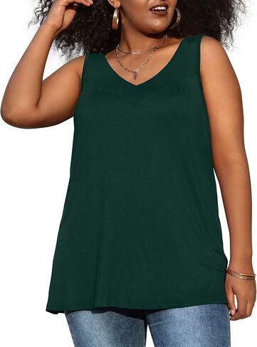 AYIFU Womens Plus Size Tunic Tank Tops Sleeveless Pleated Front V Neck Shirts in Kuwait