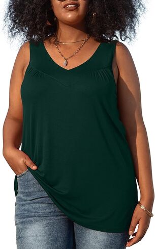 AYIFU Womens Plus Size Tunic Tank Tops Sleeveless Pleated Front V Neck Shirts in Kuwait