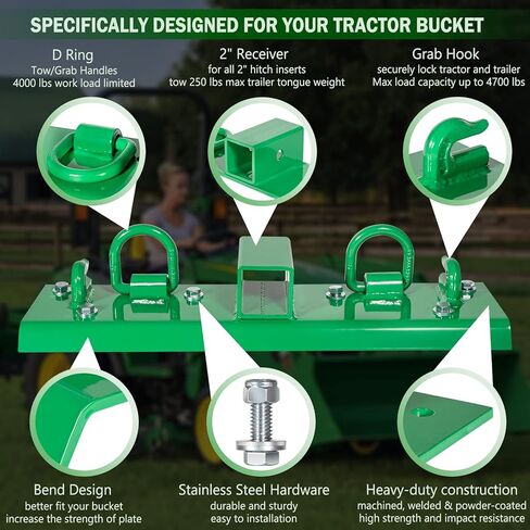 2024 Upgraded Heavy Duty Bolt on Compact Tractor Grab Hooks 2" Receiver fit for John Deere 1025R 2320 2520 2720 2025R 2032R 2038R 3032E 4010 4100 4110 4115 in Saudi Arabia