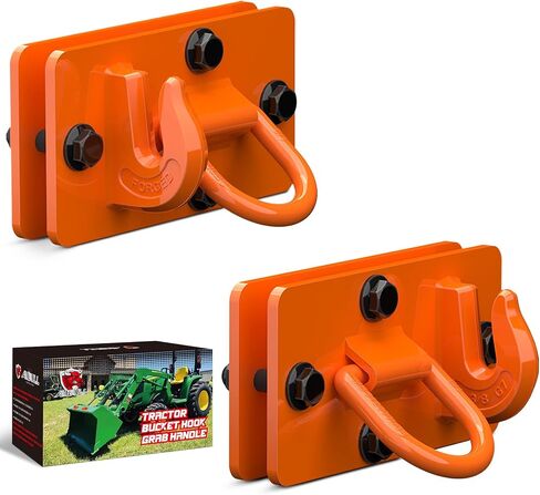 2 Pack Tractor Bucket Hooks with Tie Down Ring, Grade 70 Forged Steel Bolt On Grab Hook Tow Hook Mount with Backer Plate, Work Well for Tractor Bucket, RV, UTV, Truck, Max 15,000 lbs Black in Saudi Arabia