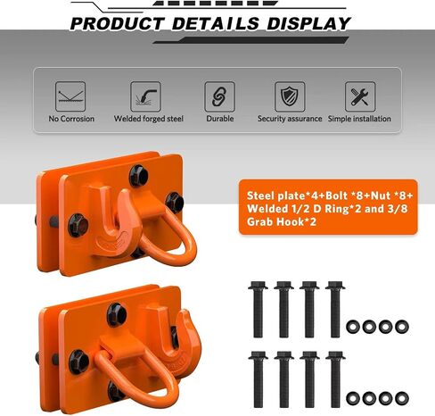 2 Pack Tractor Bucket Hooks with Tie Down Ring, Grade 70 Forged Steel Bolt On Grab Hook Tow Hook Mount with Backer Plate, Work Well for Tractor Bucket, RV, UTV, Truck, Max 15,000 lbs Black in Saudi Arabia