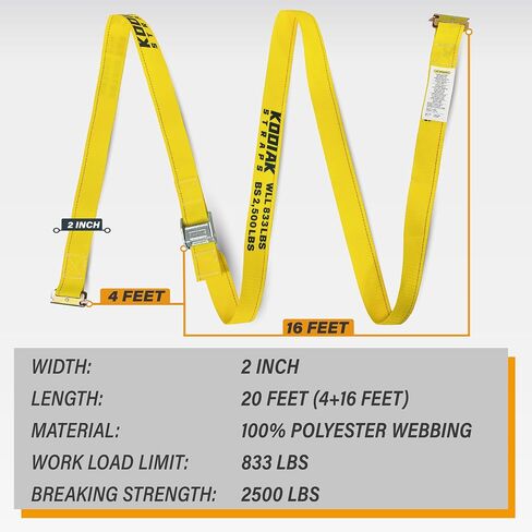 10 عبوات من أشرطة إبزيم كاميرا E-Track مقاس 2 بوصة × 12 بوصة × 2500 رطل قوة لربط البضائع في مقطورة مغلقة وشاحنة من KODIAK STRAPS in Saudi Arabia