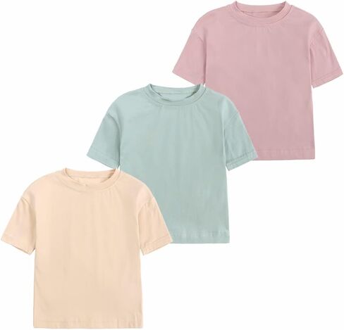Baby Boys Girls Cotton T-Shirts 3Pack Solid Color Short Sleeve Tee Summer Crewneck Tops for Toddler Kids in Saudi Arabia