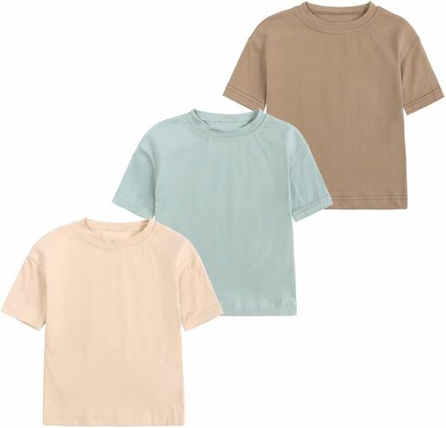 Baby Boys Girls Cotton T-Shirts 3Pack Solid Color Short Sleeve Tee Summer Crewneck Tops for Toddler Kids in Saudi Arabia