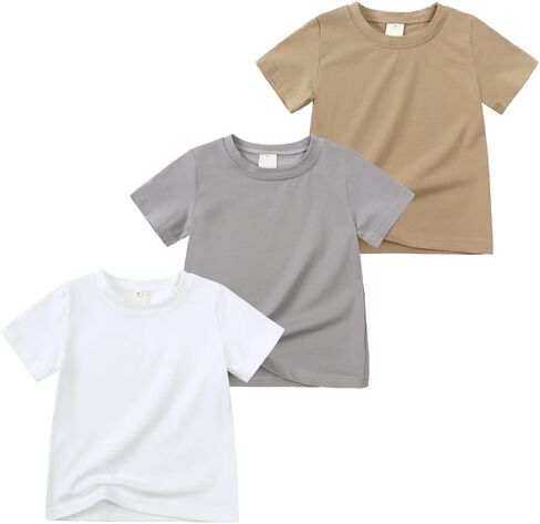 Baby Boys Girls Cotton T-Shirts 3Pack Solid Color Short Sleeve Tee Summer Crewneck Tops for Toddler Kids in Saudi Arabia