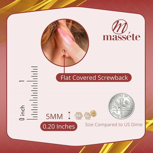 أقراط من الذهب عيار 14 قيراط على شكل زهرة صغيرة لسلامة الطفلة الصغيرة مغطاة باللؤلؤ المستنبت من الخلف in Kuwait