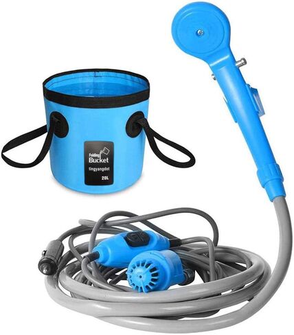 Portable Handheld Outdoor Camping Shower with Collapsible 5 Gallon Bucket(20L),Compact Pressure Shower Head Pump with 12V Car Cigarette Adapter for Camping,Hiking,Car Washing in Saudi Arabia