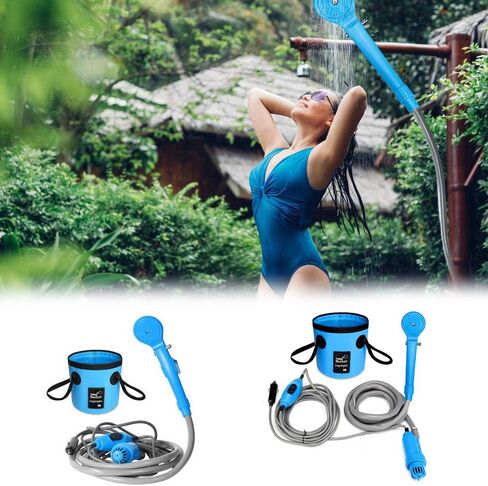 Portable Handheld Outdoor Camping Shower with Collapsible 5 Gallon Bucket(20L),Compact Pressure Shower Head Pump with 12V Car Cigarette Adapter for Camping,Hiking,Car Washing in Saudi Arabia