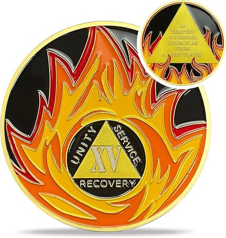 Reborn from Fire One Year Sobriety Coin - Recovery Flames 1 Year AA Coins - NA AA Chips and Medallions - 1-30 Prime Living Clean Narcotics Alcoholics Anonymous Gifts for Men Women in Kuwait