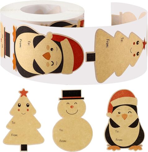 300 قطعة من ملصقات علامات هدايا عيد الميلاد، ملصقات علامات أسماء عيد الميلاد المجيد مقاس 3 × 2 بوصة من ورق الكرافت، ملصقات هدايا ذاتية اللصق لأظرف عيد الميلاد وصناديق التغليف in Kuwait