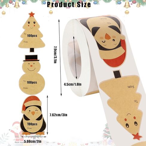 300 قطعة من ملصقات علامات هدايا عيد الميلاد، ملصقات علامات أسماء عيد الميلاد المجيد مقاس 3 × 2 بوصة من ورق الكرافت، ملصقات هدايا ذاتية اللصق لأظرف عيد الميلاد وصناديق التغليف in Kuwait