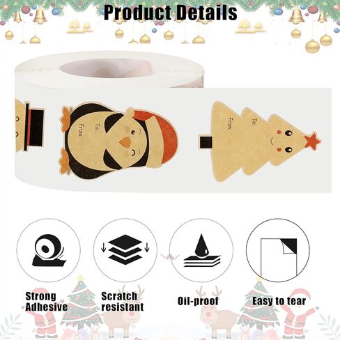 300 قطعة من ملصقات علامات هدايا عيد الميلاد، ملصقات علامات أسماء عيد الميلاد المجيد مقاس 3 × 2 بوصة من ورق الكرافت، ملصقات هدايا ذاتية اللصق لأظرف عيد الميلاد وصناديق التغليف in Kuwait