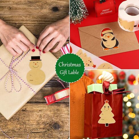 300 قطعة من ملصقات علامات هدايا عيد الميلاد، ملصقات علامات أسماء عيد الميلاد المجيد مقاس 3 × 2 بوصة من ورق الكرافت، ملصقات هدايا ذاتية اللصق لأظرف عيد الميلاد وصناديق التغليف in Kuwait