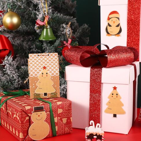 300 قطعة من ملصقات علامات هدايا عيد الميلاد، ملصقات علامات أسماء عيد الميلاد المجيد مقاس 3 × 2 بوصة من ورق الكرافت، ملصقات هدايا ذاتية اللصق لأظرف عيد الميلاد وصناديق التغليف in Kuwait