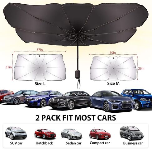 2 Pack Brella Shield for Car Windshield, Car Windshield Sun Shade Front Cover Foldable Umbrella Sunshades Heat UV Protection Fit Most Vehicles in Saudi Arabia