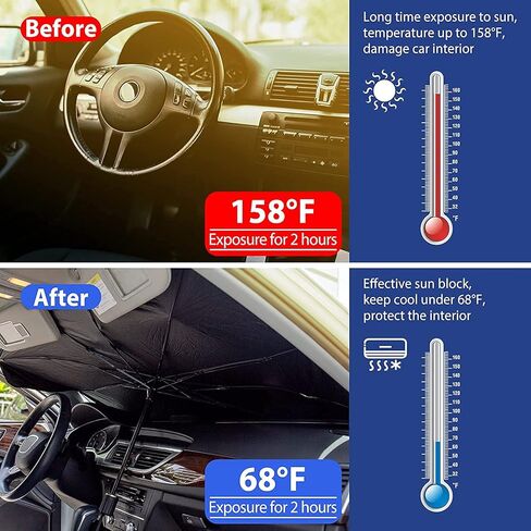 2 Pack Brella Shield for Car Windshield, Car Windshield Sun Shade Front Cover Foldable Umbrella Sunshades Heat UV Protection Fit Most Vehicles in Saudi Arabia