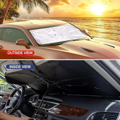 2 Pack Brella Shield for Car Windshield, Car Windshield Sun Shade Front Cover Foldable Umbrella Sunshades Heat UV Protection Fit Most Vehicles in Saudi Arabia