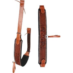 CHALLENGER 4" Wide Floral Basket Tooled Padded Leather Rear Flank Horse Saddle Cinch Girth w/Billets 97136