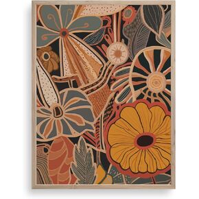 TwoDays Mid Century Modern Decor, Flowers Bouquet Wall Art for Living Room, Abstract Floral Poster for Bedroom, Tan Boho Botanical Artwork Prints. (12" X 16", UNFRAMED)