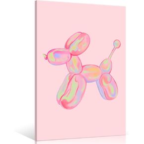 Unkaitoude Retro Wall Art Trendy Cute Posters for Room Aesthetic Preppy Wall Art Maximalist Pink Balloon Dog Poster Watercolor Funny Animal Art Pictures Girls Bedroom Decor 12x16in Black Framed