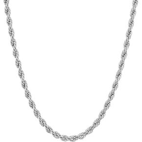 KISPER 24k White Gold Rope Chain Necklace – Thick 5mm White Gold Plated Stainless Steel Jewelry for Men & Women with Lobster Clasp