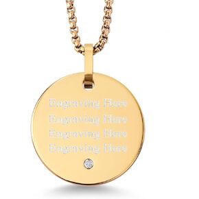 Gem Stone King Custom Free Engraving Gold Plated Tungsten Carbide Solid Polished Disc Pendant Necklace with White Lab Grown Diamond (G-H Color, SI1 Clarity with 24 Inch Stainless Steel Chain)
