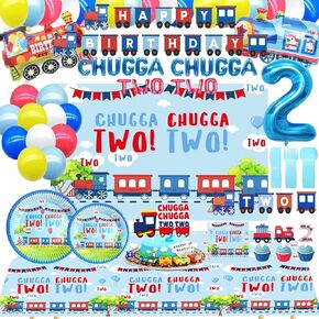 Chugga Chugga Two Two Birthday Party Supplies，Two Two Train 2nd Birthday Decorations，Train 2nd Birthday Party Supplies，Train 2nd Birthday Party Plates。