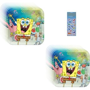 Spongebob SquarePants Birthday Party Supplies Bundle includes Lunch Paper Plates - 16 Count