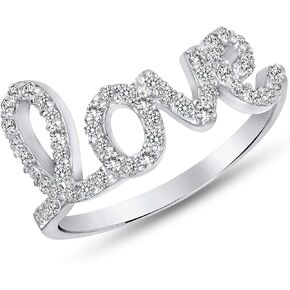 925 Sterling Silver Love Ring Cz Pave Rhodium Plated