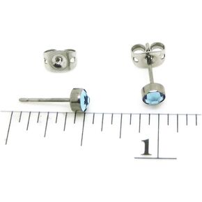 Titanium Aquamarine Swarovski Crystal Earrings Pair in 4 mm - Hypoallergenic For Sensitive Ears