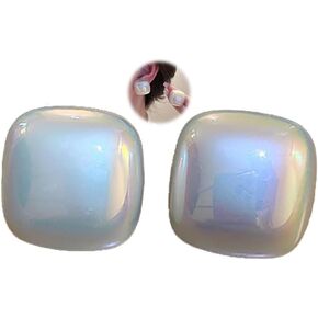 Large Pearl Geometric Earrings Silver Simple Stud Bohemian Statement Earrings for Women Girls Wedding Daily Party