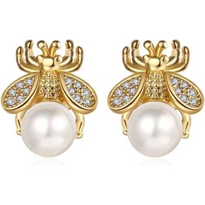 Bumble Bee Stud Earrings for Women Bee Pearl Earring Honey Bee Stud Earrings Fashion Crystal Jewelry Gift for Teen Girls