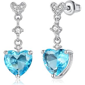CiNily Heart Drop Stud Earrings for Women Girl Hypoallergenic, 14K White Gold Dainty Birthstone Drop Earrings Cubic Zircon Stud Earrings Jewelry Gift for Mothers Day Birthday Party