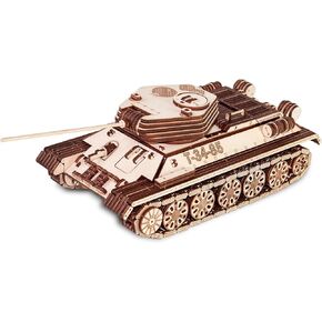 3D Wooden Puzzles for Adults - DIY T-34-85 Tank 3D Puzzle Model Kit with Rubber Band Engine, Rolling Wheels & Rotating Cannon - 3D Wooden Puzzle for 15 yrs Above & Adults - Eco Wood Art, 965 Pieces