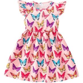 Baby Girls Dress Unicorn Casual Flutter Sleeve Swing Sundress Birthday Party Summer Playwear Dresses 1-8 Years Old