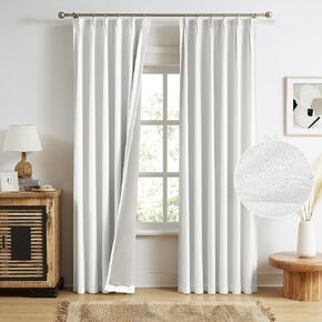 MAIHER Natural Linen Full Blackout Pinch Pleated Curtains 84 Inches Long, Thermal Insulated Pinch Pleat Back Tab Traverse Curtains with Hooks for Bedroom, W40 x L84, 2 Panels