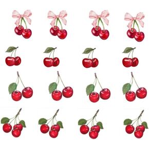 Cherry Wall Stickers,Cherry Wall Decals Peel and Stick for Kitchen Decor,Cherries Wallpaper Peel and Stick,Cherry Wall Art Decal Stickers 56 PCS