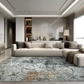 Area Rug Living Room Rugs - 8x10 Modern Abstract Large Soft Machine Washable Rug Stain Resistant Non Slip Faux Wool Low Pile Accent Carpet for Bedroom Dining Home Studio College Office - Grey/Blue