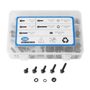 Black Metric Nut Bolt and Washer Kit, 200 Pieces M6-1.0 x 12/16/20/25/30mm Flange Hex Head Bolt Serrated Flange Nut Washer Kit, Grade 10.9 Alloy Steel