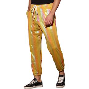 Lars Amadeus Metallic Pants for Men's Sparkle Rainbow Sweatpants Disco Holographic Pants