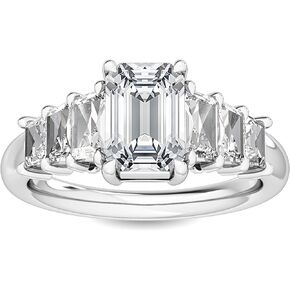 1-5 Carat (ctw) White Gold Emerald,Trapezoid Cut LAB GROWN Diamond Side Stone Engagement Ring (Color E-F Clarity VS2-SI1)