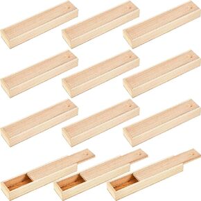 Suzile 12 Pcs Unfinished Wood Box with Sliding Lid 9 x 2.2 x 1.2 Inch Small Wood Box Case Container Gift Jewelry Box Pencil Box for Christmas Wedding Party Jewelry DIY Craft Home Storage