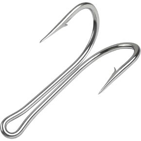 Classic Double Fishing Hooks Stainless Steel Fishing Double Hooks Sharp Open Shank Barbed for Saltwater Freshwater Tuna Fishing 10pcs